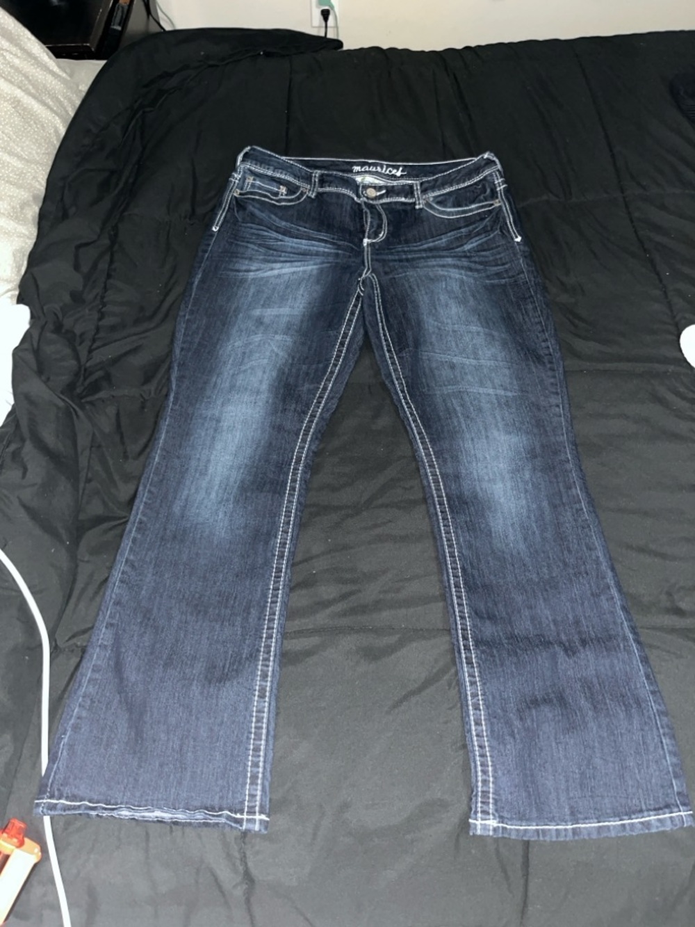 Maurices Dark Blue Bootcut Jeans with Embroidered Back Pockets